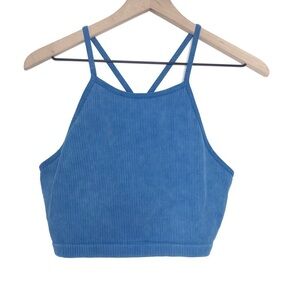 JOYLAB Ribbed Seamless High Neck Tank Bra Top L